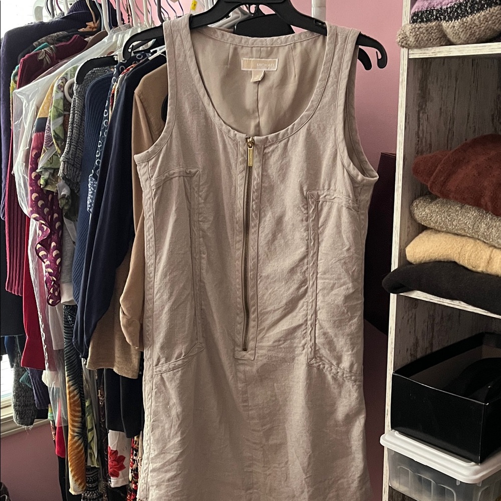 Michael Kors Taupe Sleeveless Midi Dress